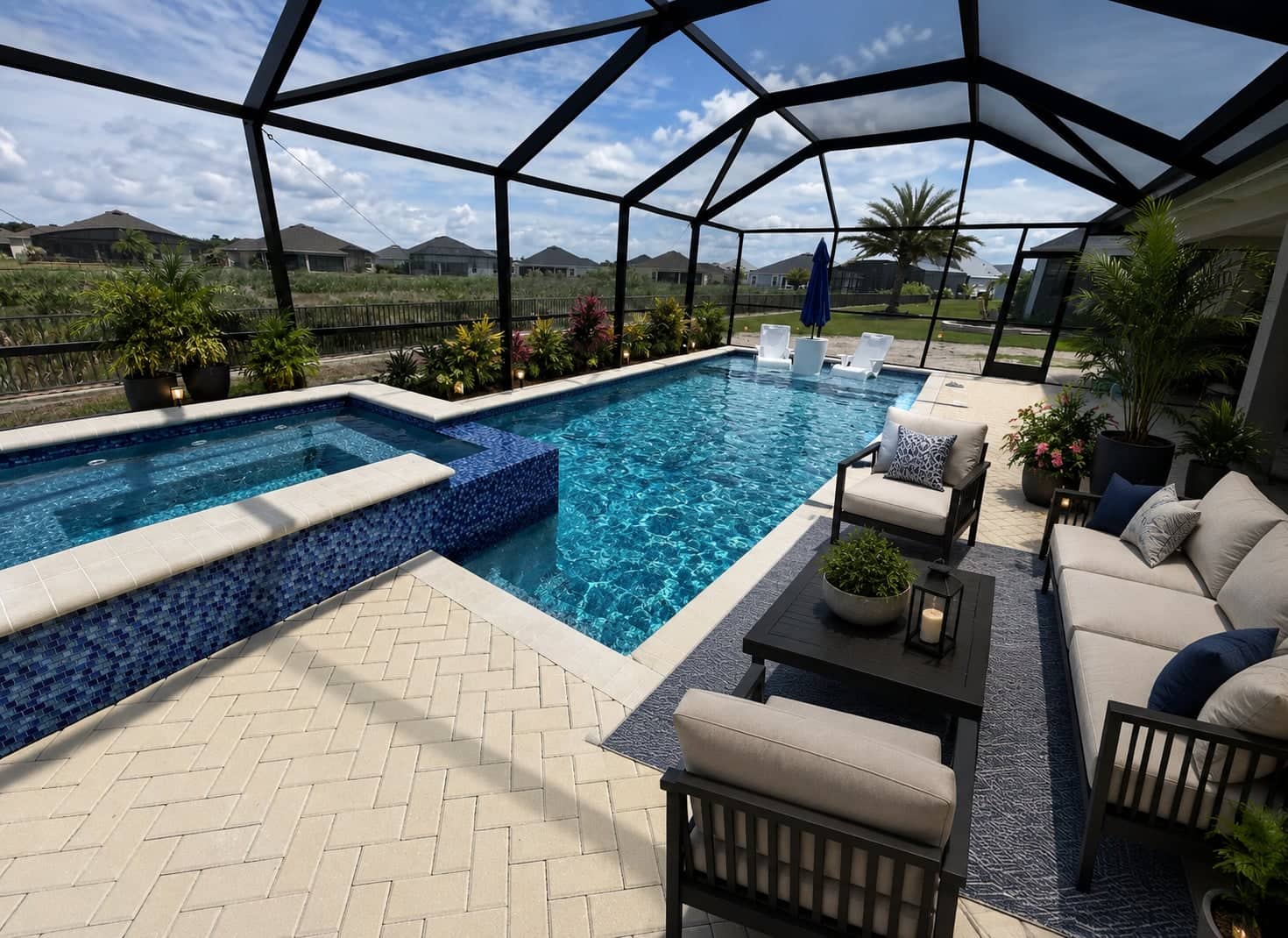 Custom Pool & Multi-Level Spa with Paver Deck