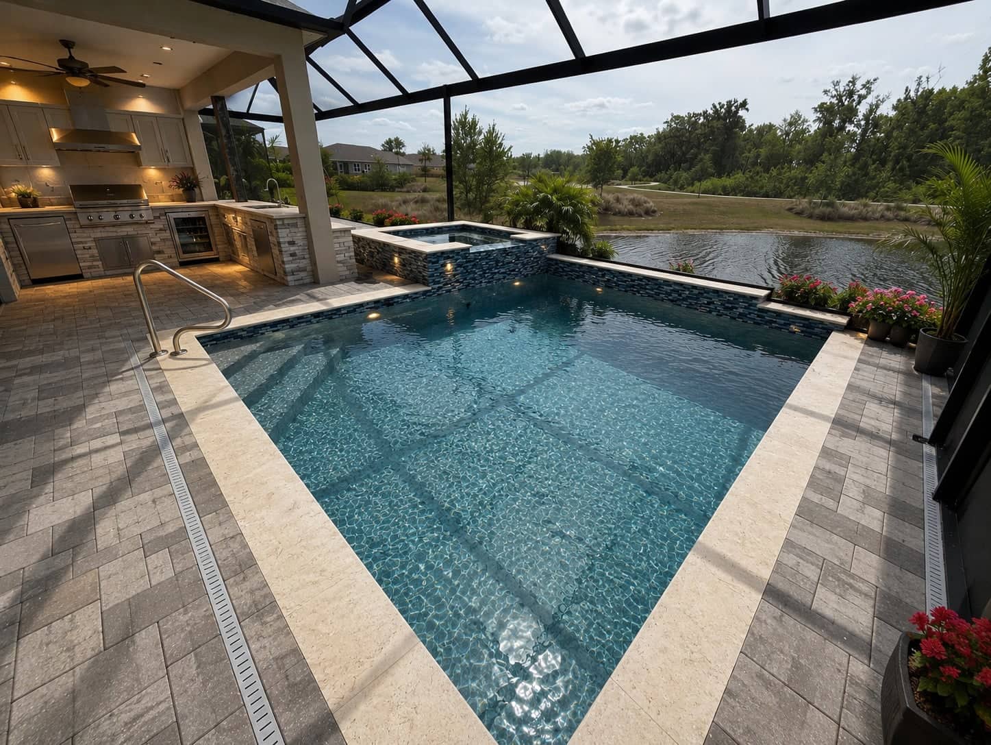 Waterfront Pool, Spa & Outdoor Kitchen